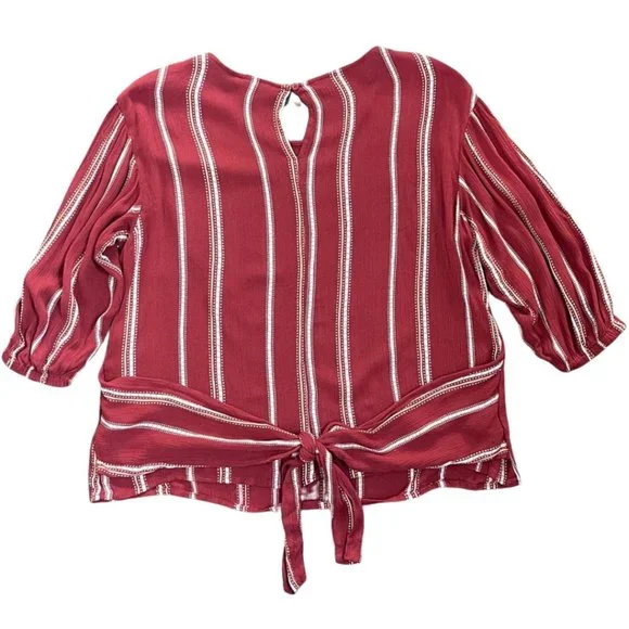 ANA | Red Striped 3/4 Elastic Sleeve Blouse with Waist Tie | Size M - Picture 1 of 10